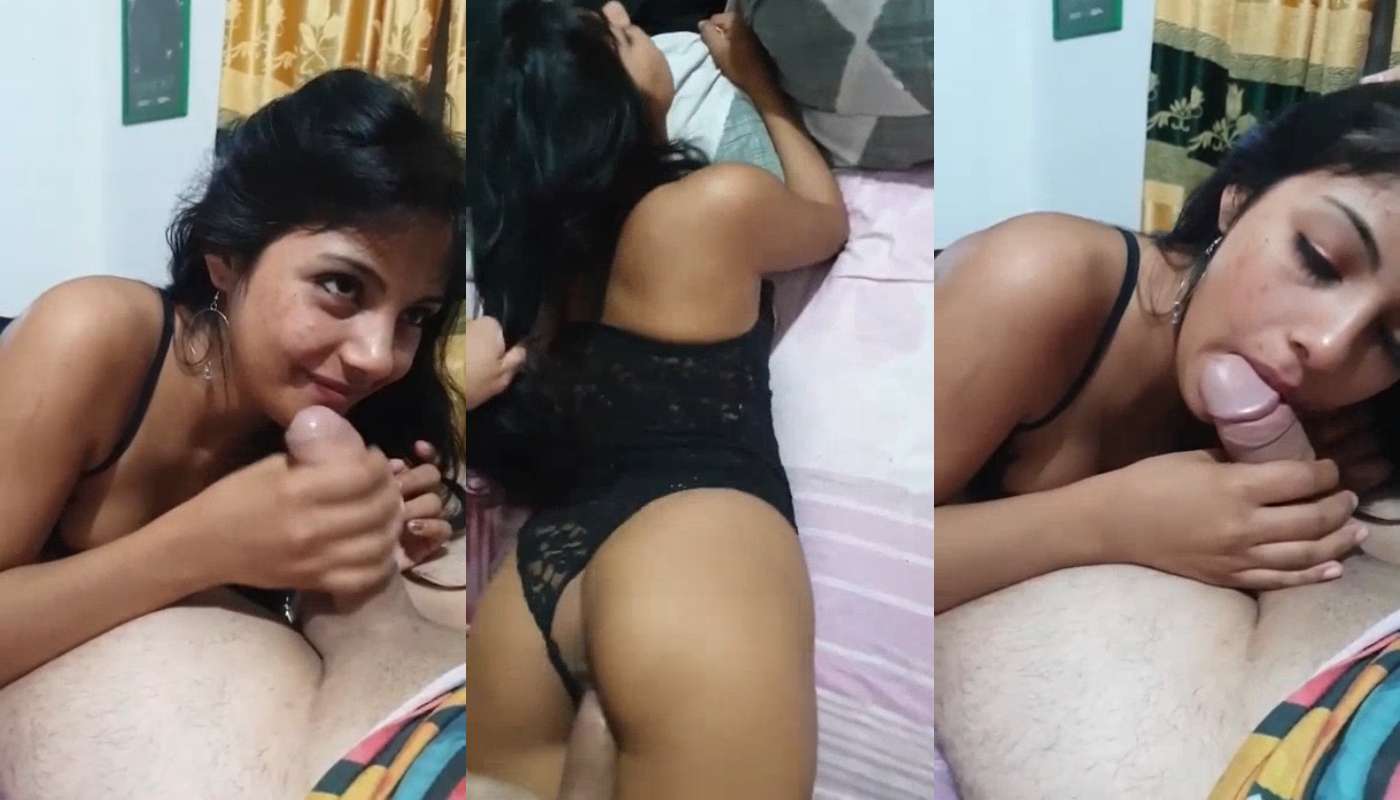 Beautifull cute girl kissing and giving blowjob